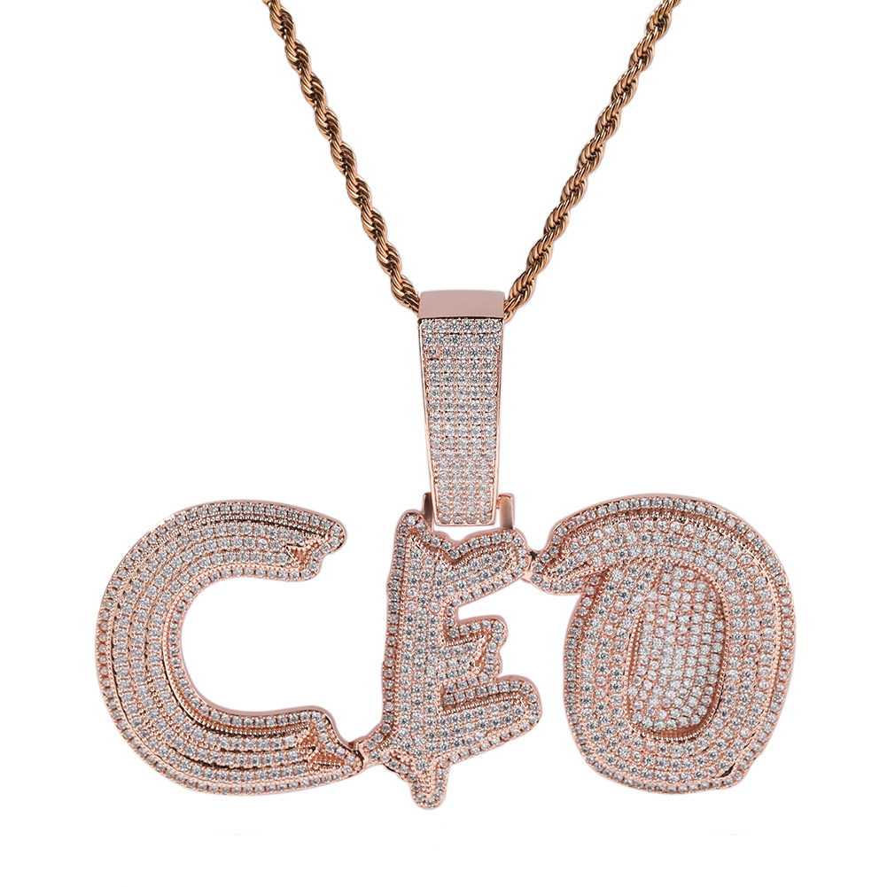 Hip Hop DIY A-Z Letters Custom Name Pendant Necklaces 5A Zircon Real Gold Plated