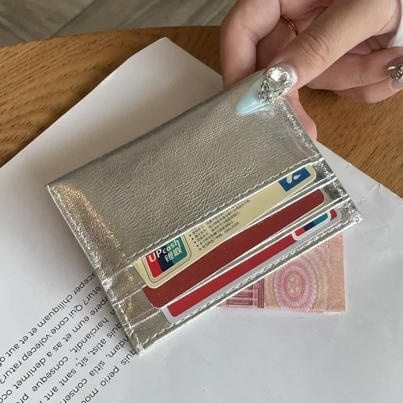 Slim Genuine Leather Womens Silver Coin Wallet Thin Mini ID Credit Card Holder Wallet Small Cardholder Purse For Man 240912