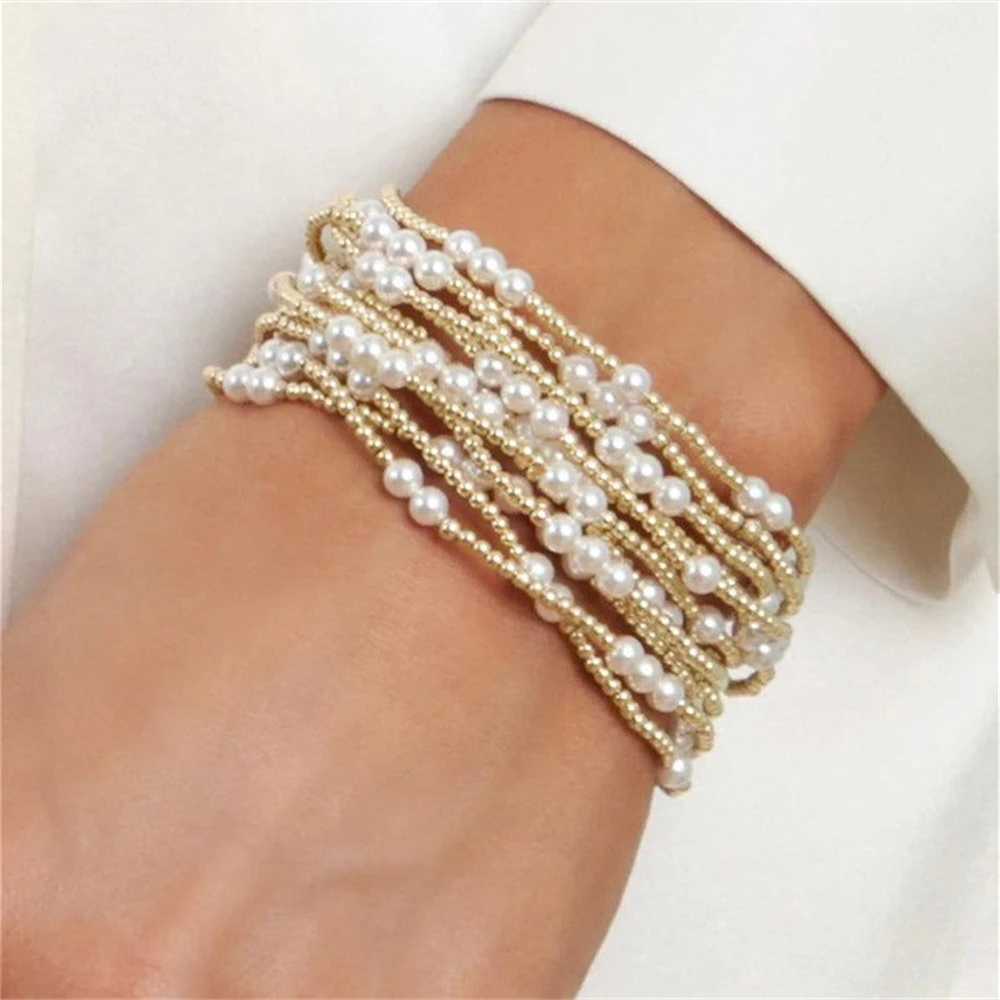 Vlen Stackable Shell Pearls Bracelet for Women 18 K Golden Fill Ball Beads Bracelets Stylish Summer Beach JewelryX240912