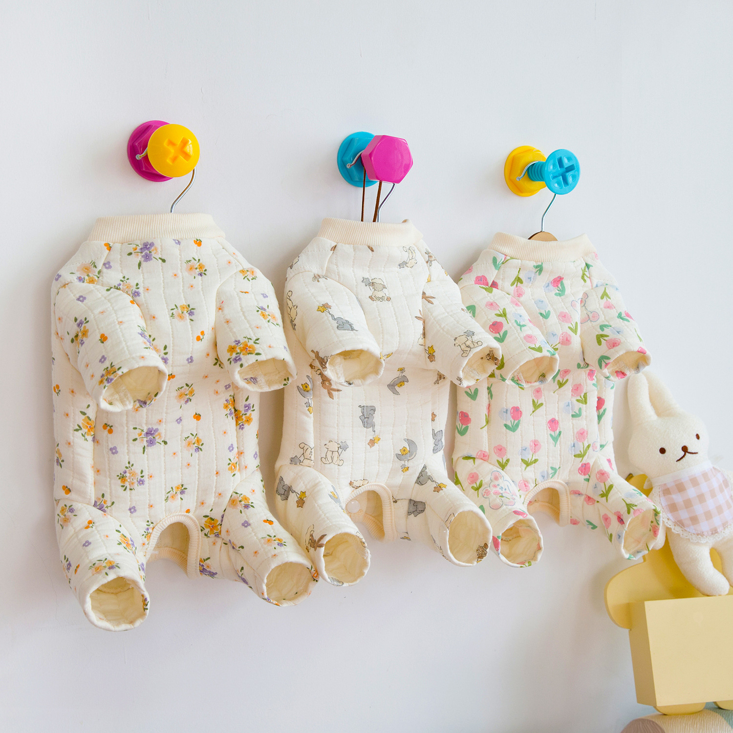 Dog Autumn Winter Floral Jumpsuit Pet Four Legged Pants Clothing for Small Dogs and Cats Thickened Winter Warm Pajamas Puppy