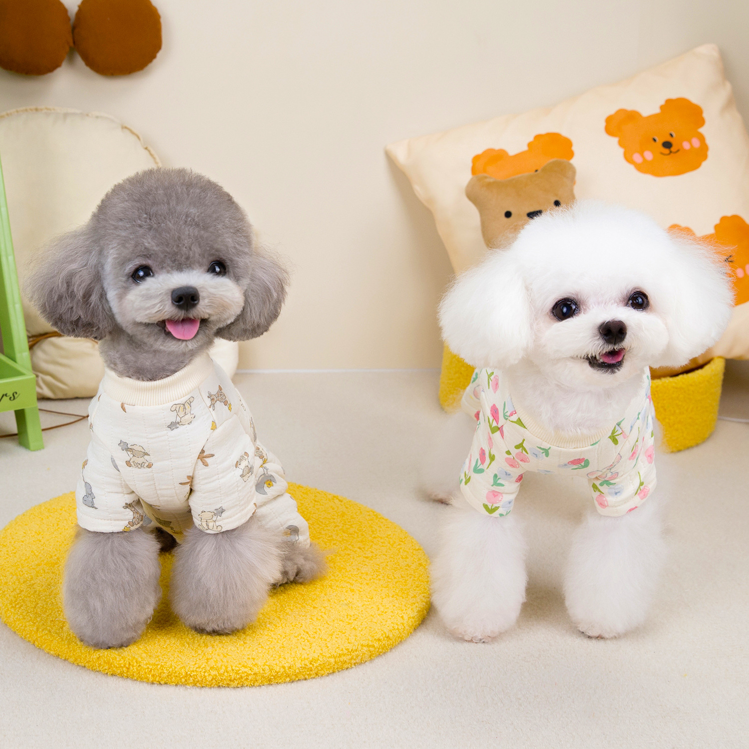 Dog Autumn Winter Floral Jumpsuit Pet Four Legged Pants Clothing for Small Dogs and Cats Thickened Winter Warm Pajamas Puppy