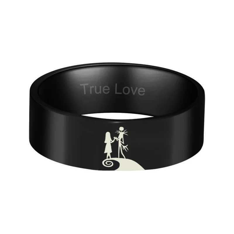 Stainless steel couple ring Halloween Jack and Sally lover ring engagement wedding ring party jewelry W240912