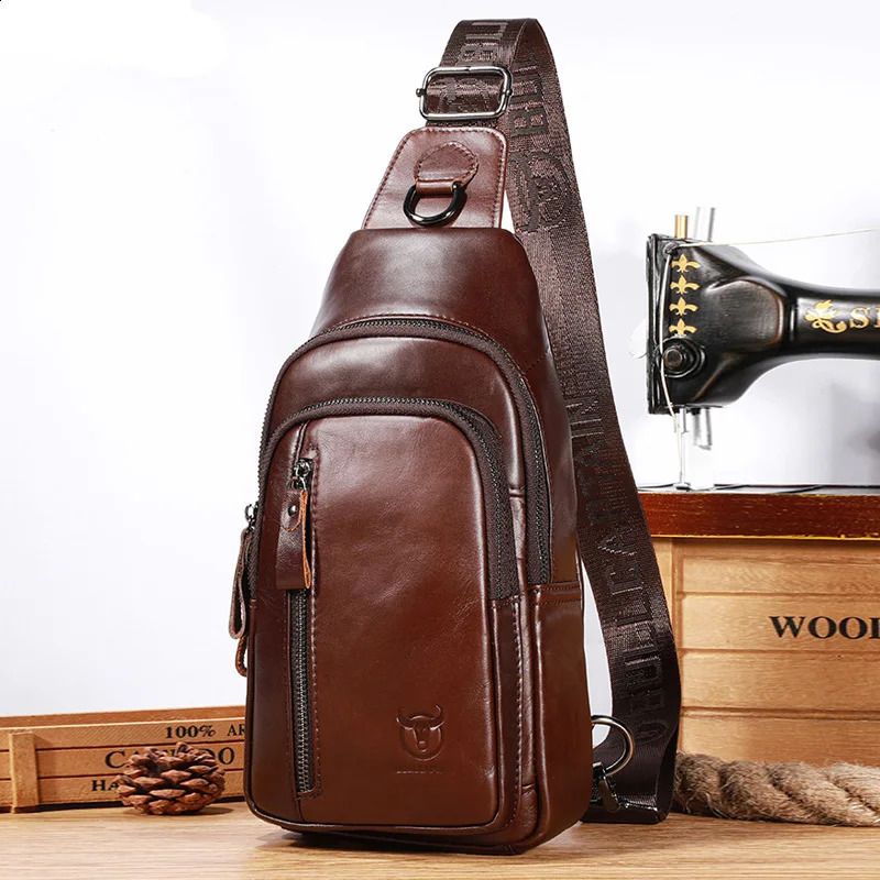 mens leather bag fashionable chest bag large capacity mens shoulder bag outdoor sports cross body bag travel handbag 240907