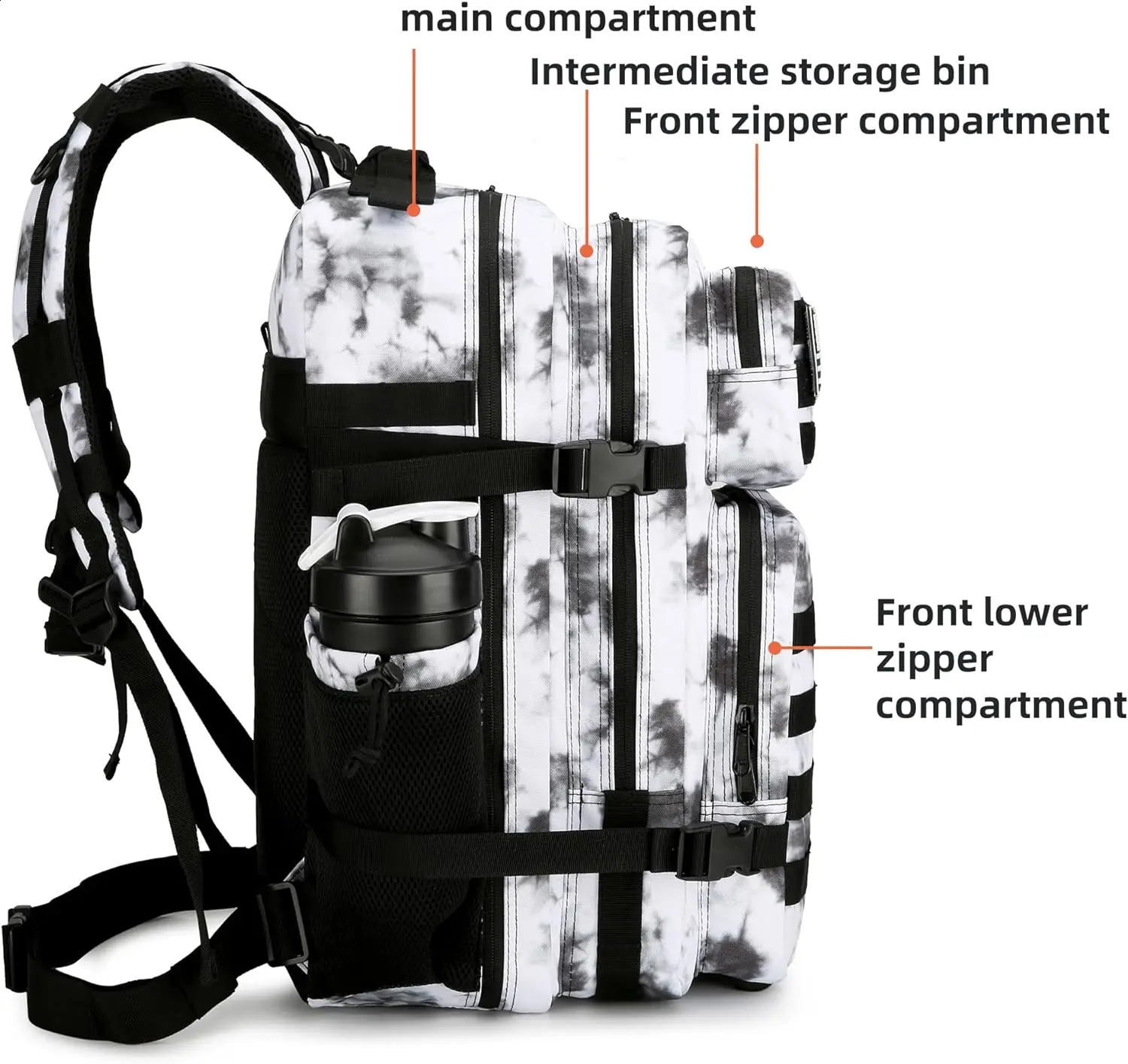 45L Tactical Backpack 3P Bag with Water Bottle Pocket Outdoor Hiking Pack Waterproof Climbing Rucksack Camping Trekking Mochila 240910