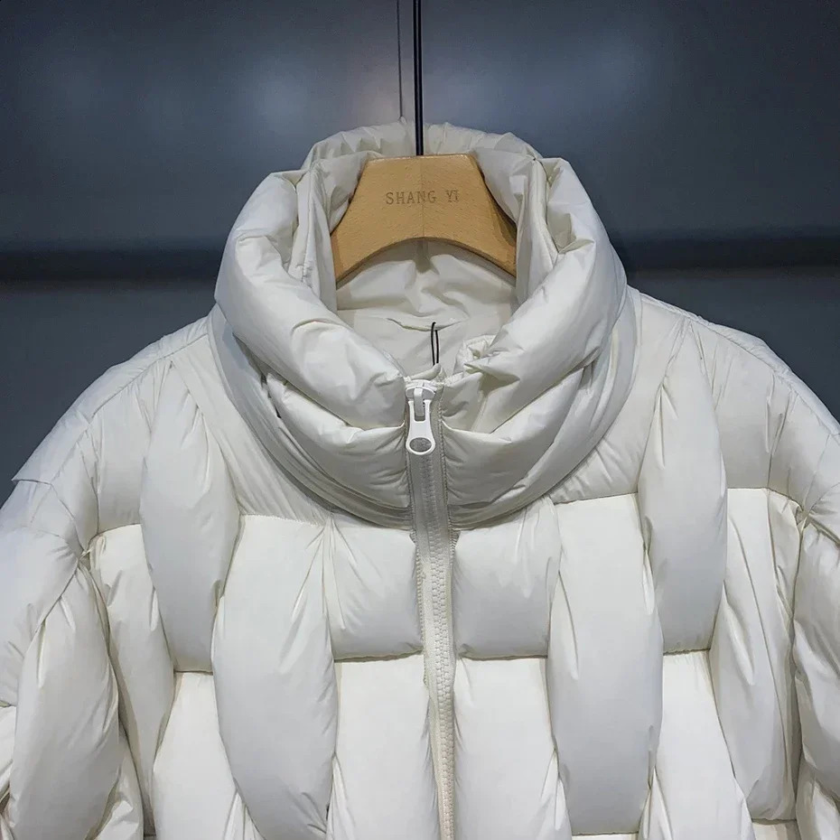 Mens Thick Parkas Jackets Women Square Weave High Collar Warm Jacket Casual Oversized Warm Puffer Bubble Coat 240911