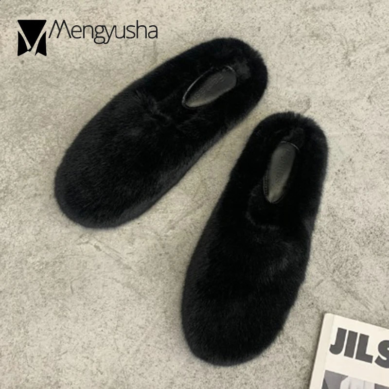 Women Winter fur slippers solid warm furry mules cold resistence cotton shoes female cozy closed toe shearling slides pantuflas 240911
