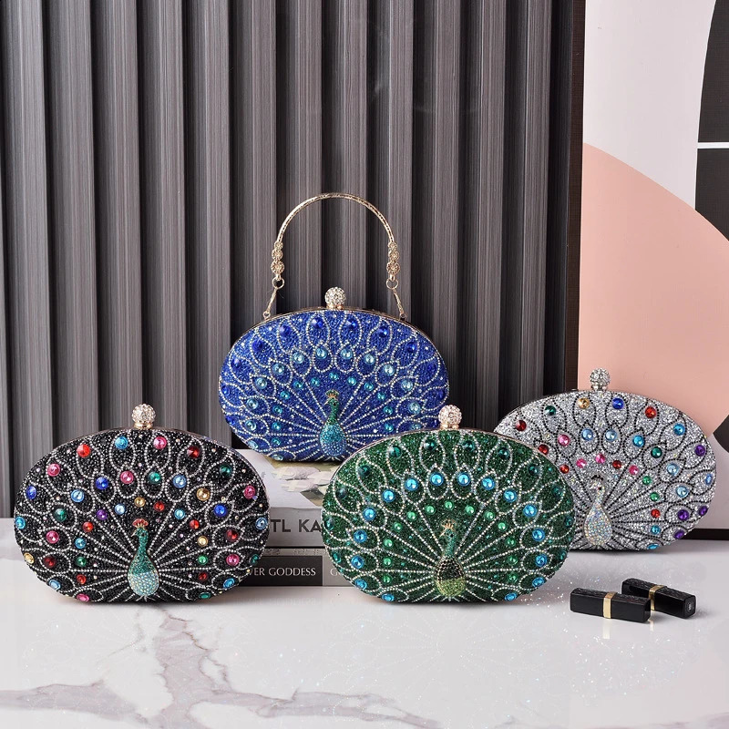Peacock Pattern Handbag Diamond Womens Evening Bag Fashion y Clutch and Wallet Shoulder 240910