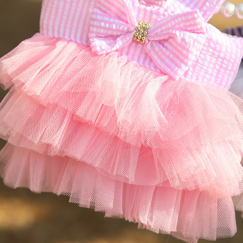 Dog Summer Dress Pet Cat New Pink Tulle Dress Girl Jean Dress Skirt Puppy Go Out Clothes For Small Medium Dogs