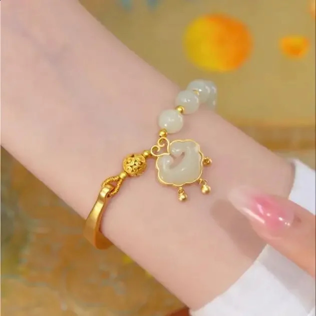 24K Peace Lock HYDangEA Half Moon Bracelet Natural and Tianyu Ruyi Long Life Lock Bracelet Jewelry 240911