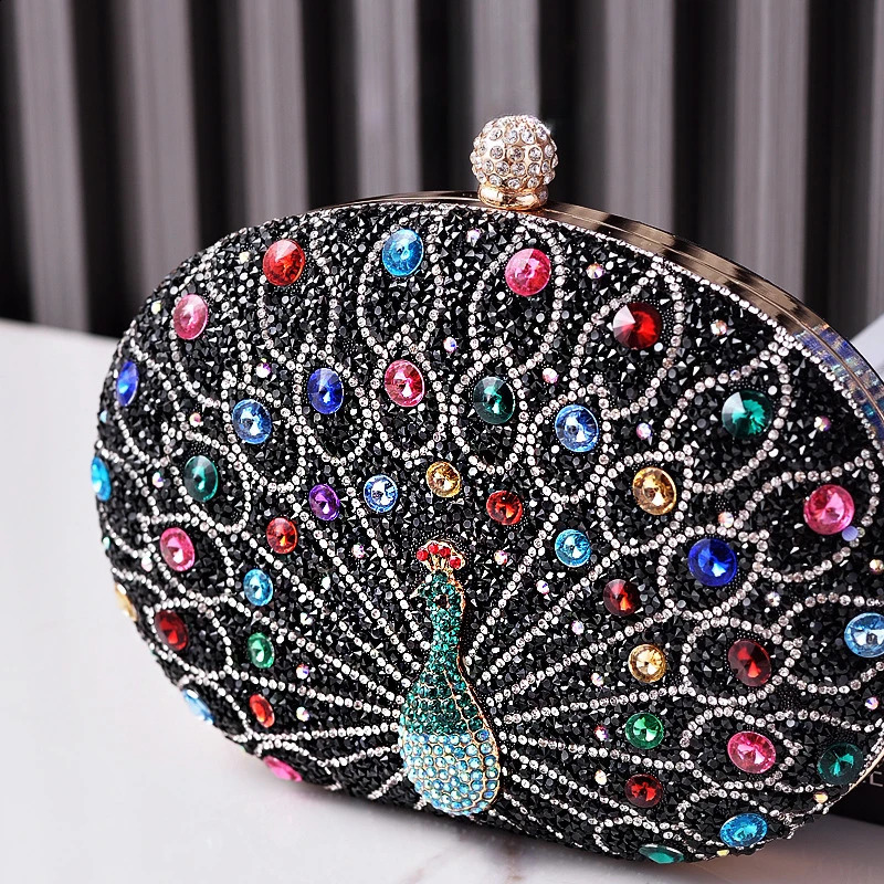 Peacock Pattern Handbag Diamond Womens Evening Bag Fashion y Clutch and Wallet Shoulder 240910