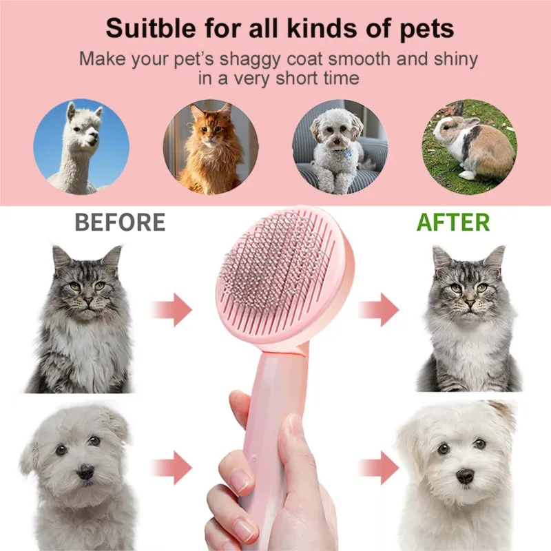 Self Cleaning Slicker Brush for Dog Cat Pet Comb Remover Undercoat Tangled Hair Massages Particle Cat Combs Improves Circulation