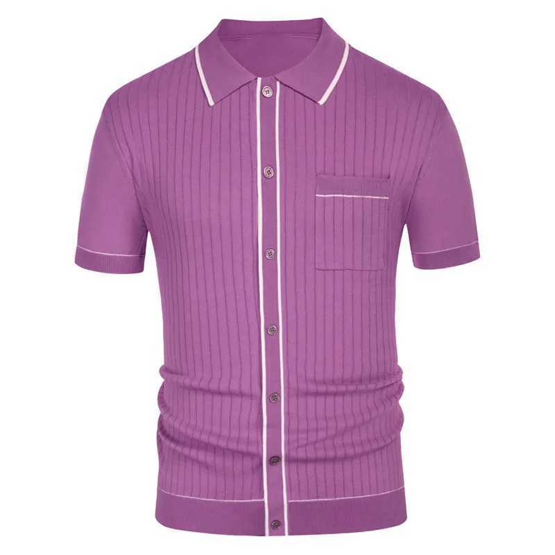Mens Luxury Knitted Short Sleeve Polo Shirt Casual Patchwork Lapel Button-down Fashion Knitwear Summer Clothing 2024 NewX240920