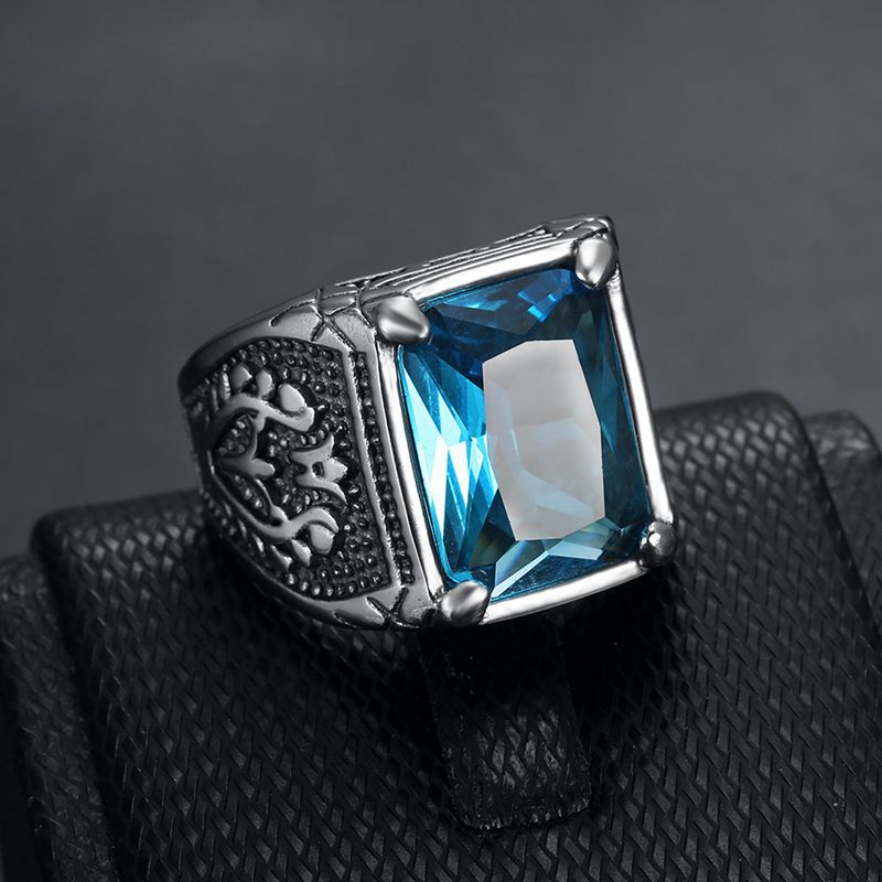 Hip Hop Retro Ice Colorful Rhinestone Casting Ring Titanium Steel Mens Jewelry
