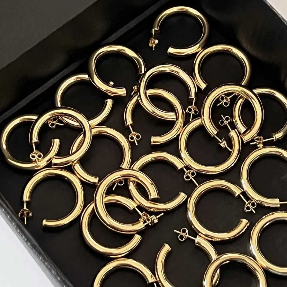 30/40/50mm Classic Stainless Steel Ear Buckle Big Earrings for Women Trendy Gold Color Large Hoop Earring Jewelry AccessoriesX240912