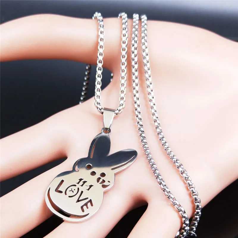 Kpop Lil Peep Rabbit Sad Love Couple Pendant Necklace Mens Stainless Steel Music Chain Jewelry Necklace Fans N4209 W240911