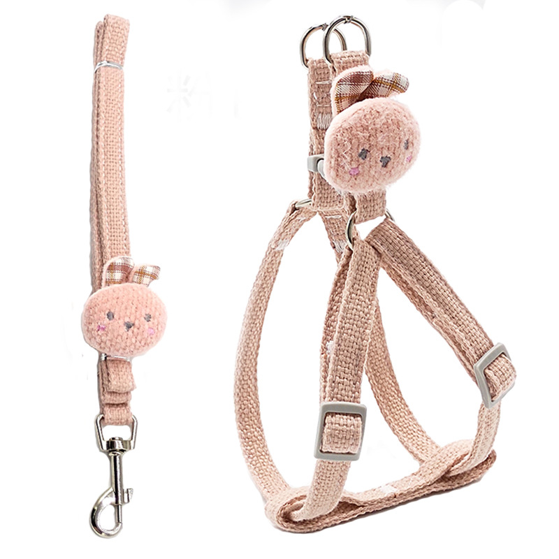 Puppy Harness and Leash Set, Adjustable Pet Leash and Harness with Cute Bunny Decoration & Hardware for Puppies and Cats Outdoor