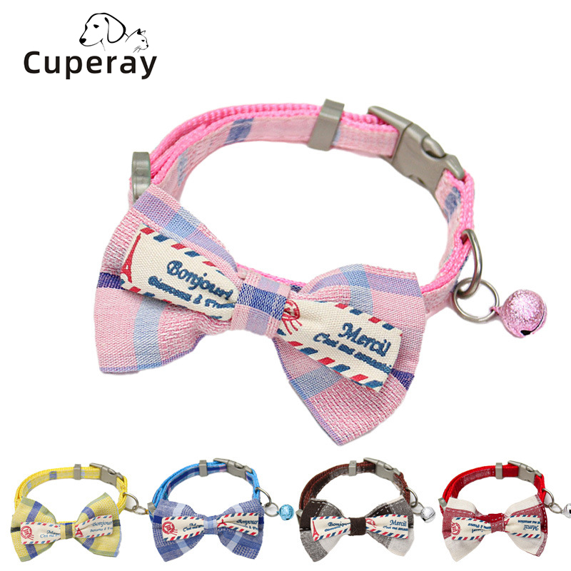 Bow Cat Collar Adjustable Plaid Cat Collars with Cute Bow and Bell To Prevent Lost Pet Collars for Cats and Puppies Accessories