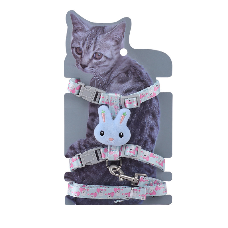 Cat Harness and Leash Rabbit I-shaped Cat Leash Anti-breakaway Adjustable Cat Walking Leashes for Cat & Puppies Cat Accessories