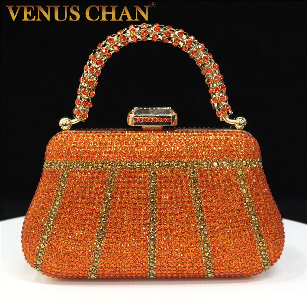 Fashionable handle clutch rhinestone embossed long chain bag in Nigeria 240910