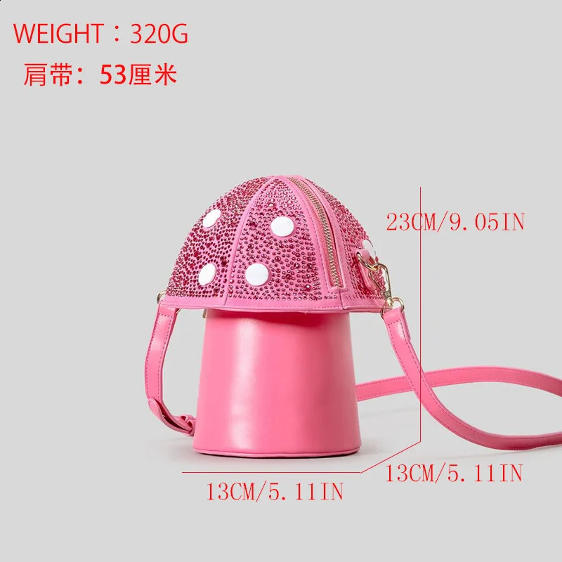 Funny Diamond Mushroom Crossbody Bag Creative Cute Pu Women Shoulder Bags Y2K Messenger Bag Small Purse for Girls 240907