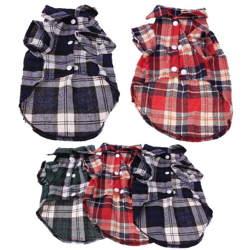 Classic British Style Plaid Pet Dog Shirt Dogs Cotton Lapel Coat Costume for Small Dog Clothes Winter Dogs Dog Accessories