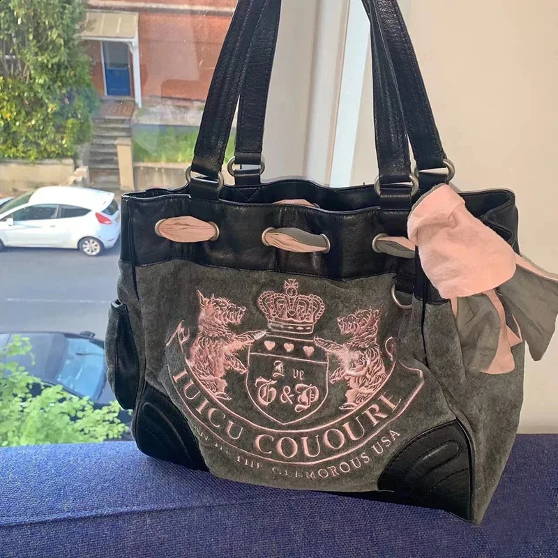 Y2K Retro Fashion Embroidered Veet Large Capacity Handbag Shopping Shoulder Bag Womens Wallet 240910 0094