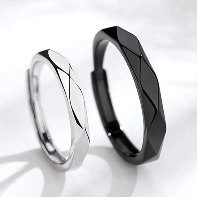 1Pair Simple Couple Rings For Women Men Rhombus Black Sliver Couple Goth Ring Luxury Opening Finger Ring Lovers Jewelry Gifts W250207