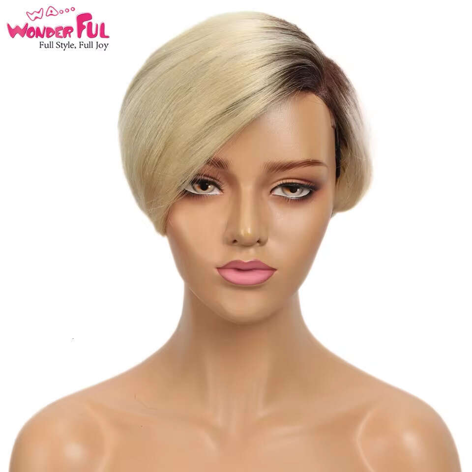 Blonde 613 E Cut Human For Women Grey Colored Brazilian Hair Wigs With Black Root Short Woman Lace Wig