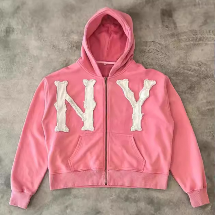 Men's Hoodies European And American Letter Embroidery Oversized Hoodie Women Y2K High Street Couple Coat Retro Loose Zipper Sweatshirt Men