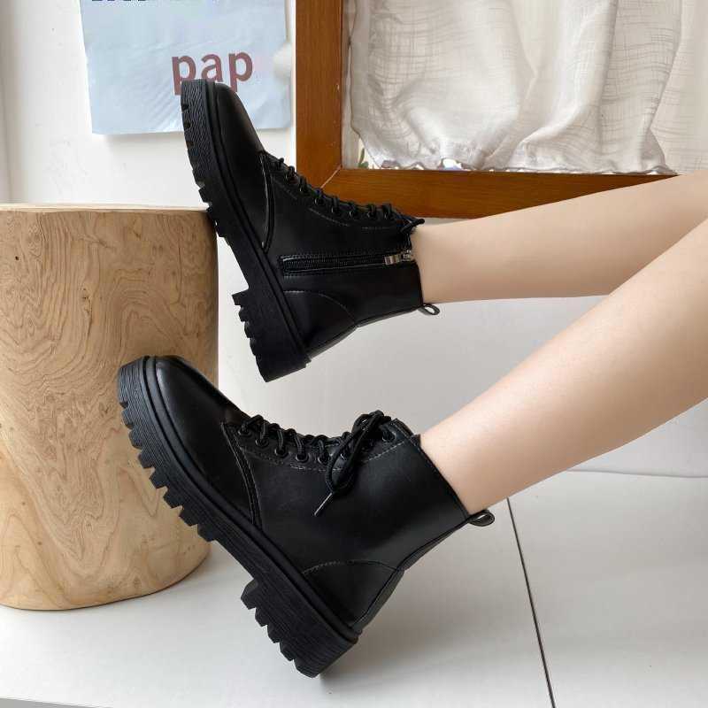 Autumn Black Martin Boots Womens Muffin Thick Soled Fashion Short Ankle Boots Women Shoes 240826