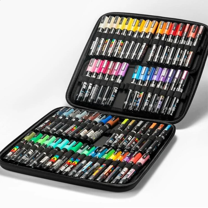 POSCA Permanent Marker Multi-Function Carrying Case Zippered Canvas Pen Holder for 72 Markers Lipsticks Organize Stationary 240904