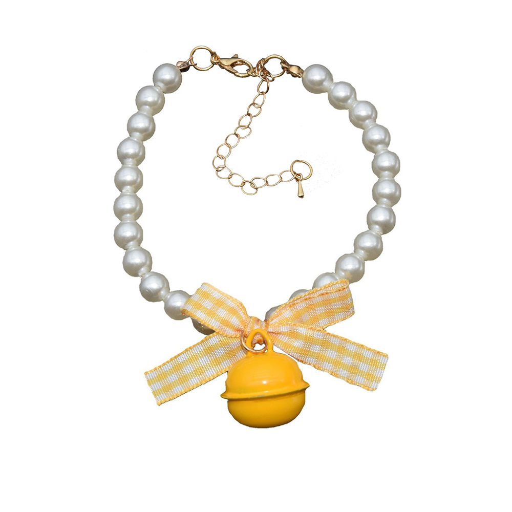 Cat Pearl Necklace,Handwoven Pet Pearl Collar with Bell and Bow Decoration To Prevent Getting Lost Suitable for Puppies and Cats