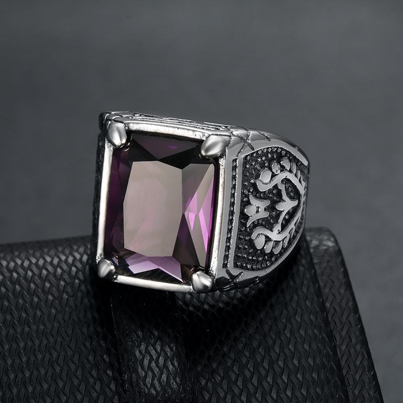 Hip Hop Retro Ice Colorful Rhinestone Casting Ring Titanium Steel Mens Jewelry