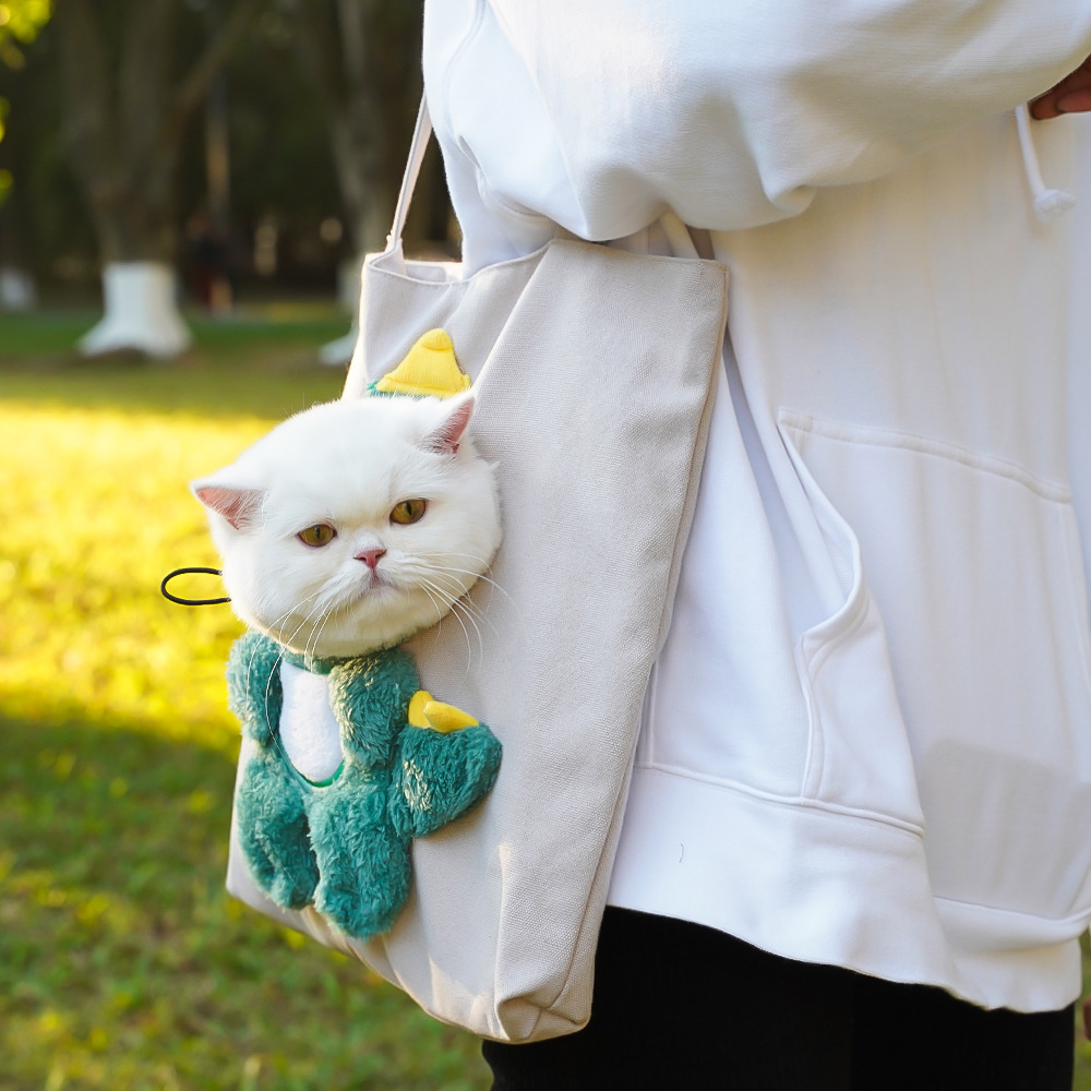 Pet Canvas Shoulder Bag Bee Rabbit Dinosaur Shape Cute Cat Carrier Portable Shoulder Carrying Bag Chest Cat Bag Outdoor Cat Tote
