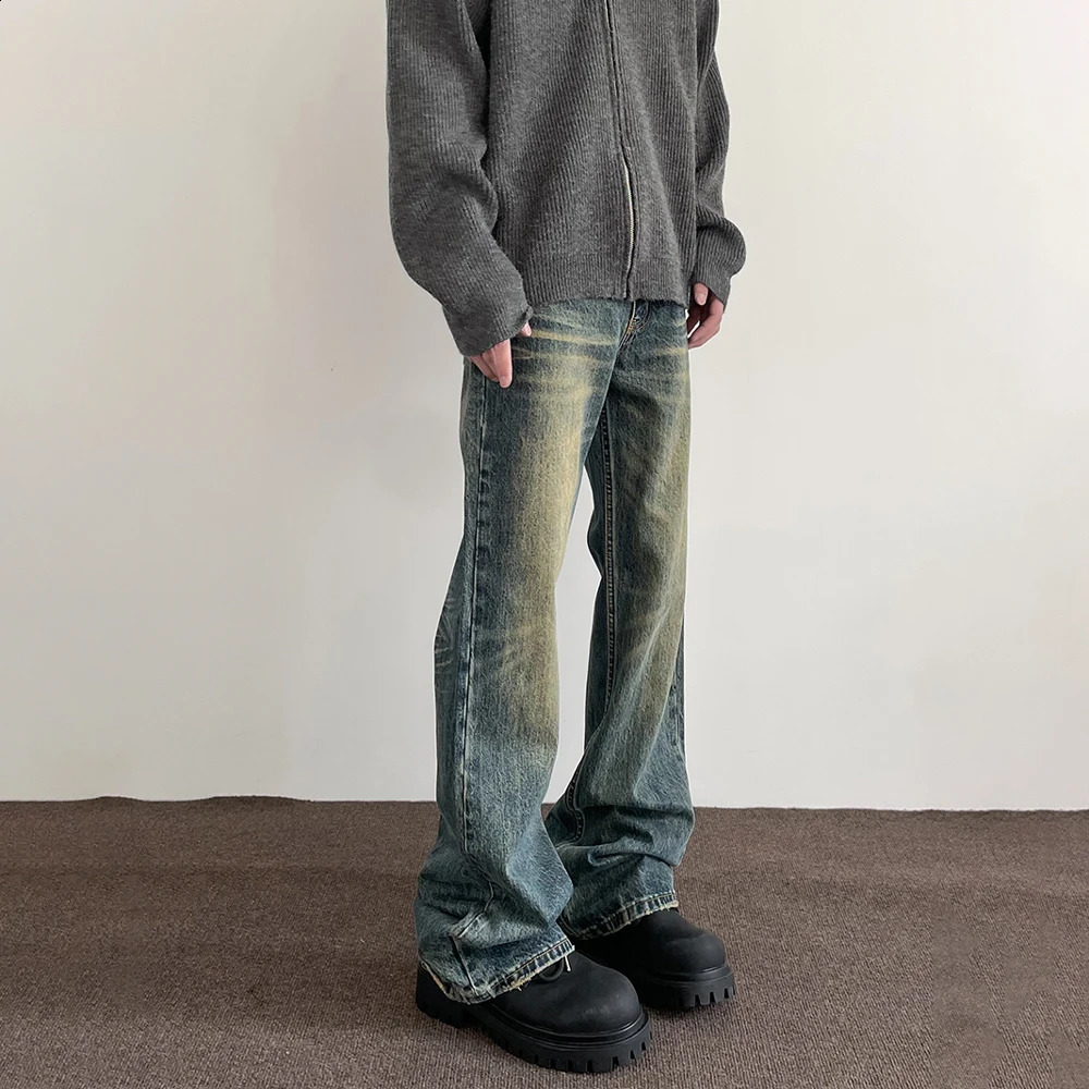 Jeans Men Streetwear Y2k Vintage Blue Distressed Casual Fashion Street Trousers Straight-leg Autumn Winter Flared Denim Pants 240911