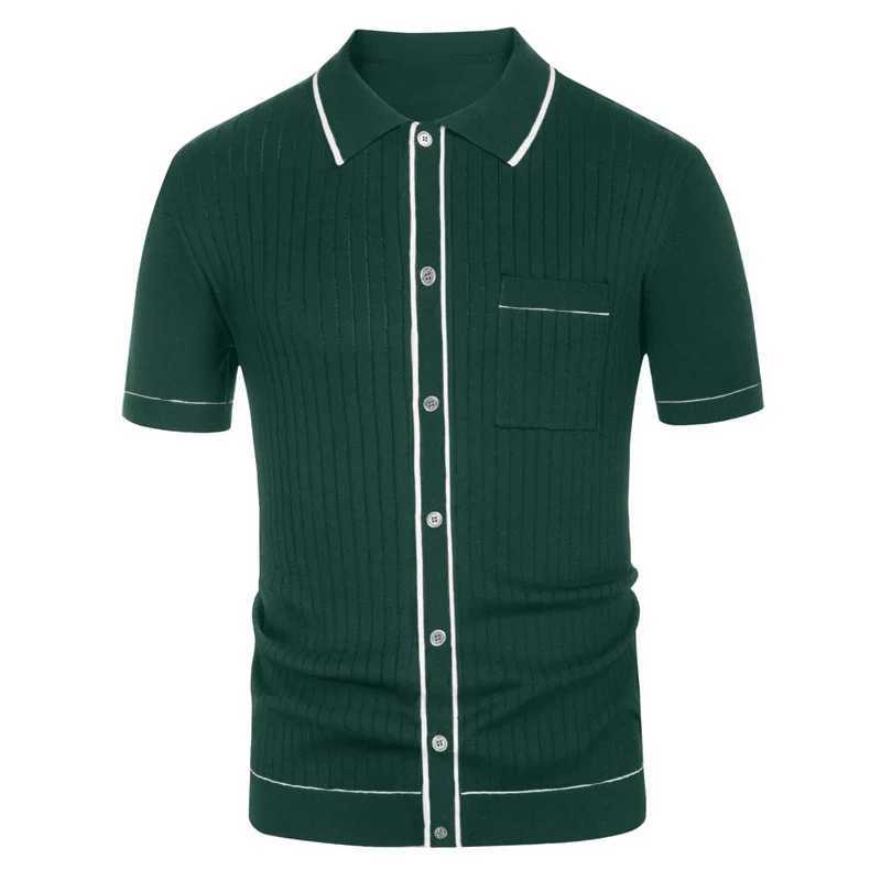 Mens Luxury Knitted Short Sleeve Polo Shirt Casual Patchwork Lapel Button-down Fashion Knitwear Summer Clothing 2024 NewX240920