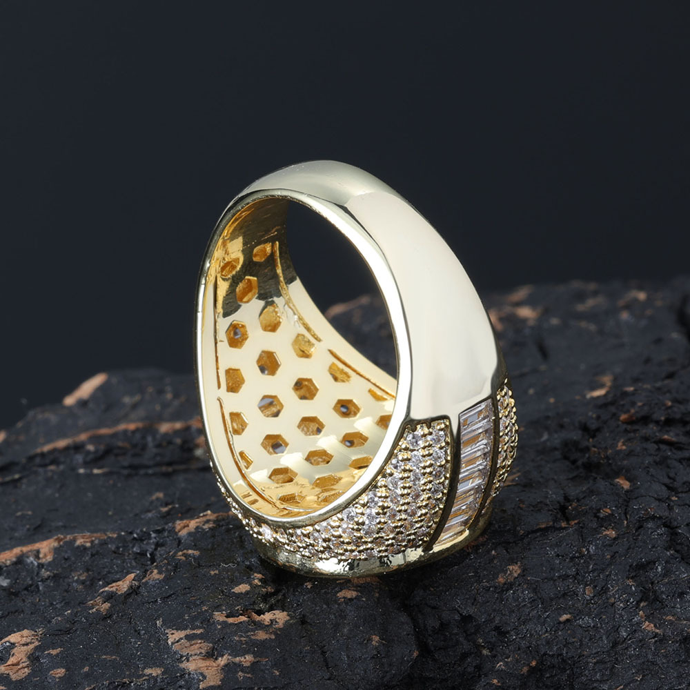 Hip Hop TopBling 5A T Zircon Casting Rings 18K Real Gold Plated Mens Jewelry