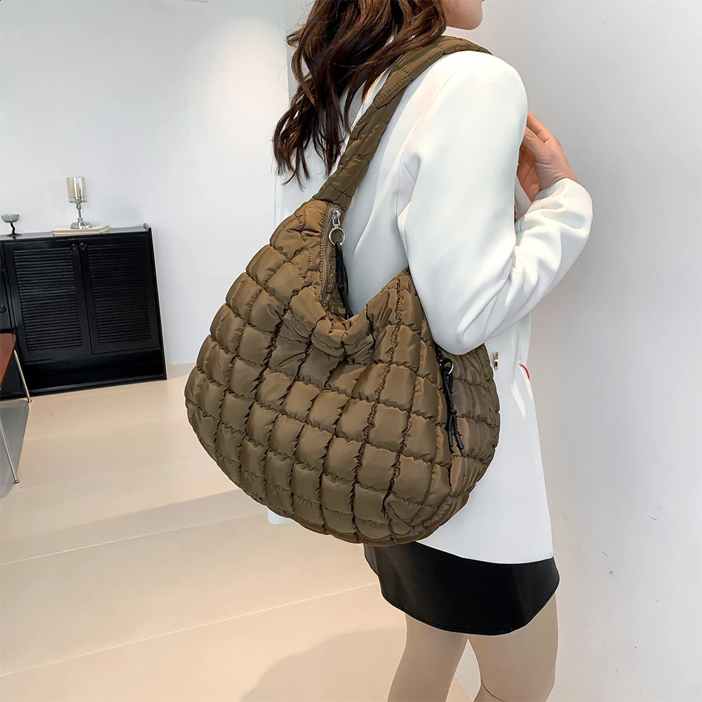 Quilted Tote Bag For Women Korean Puffy Bubble Hobo Bag Lightweight Padding Shoulder Bag Large Capacity Soft Handbag with Zip 240912