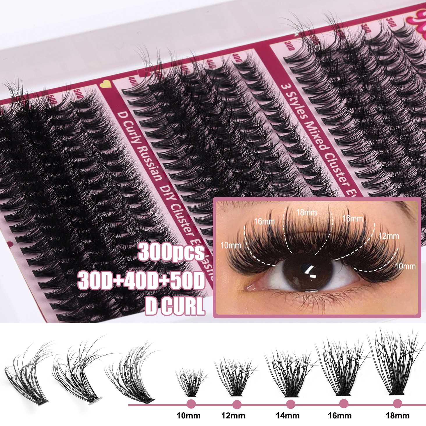 Luxury Lash Clusters Extension Kit 300Pcs 270Pcs Individual Extra Thick D Curl 10-16Mm Mixed False Eyelashes Length Lashes DIY Eyelash Fast Shipping Y - view 8