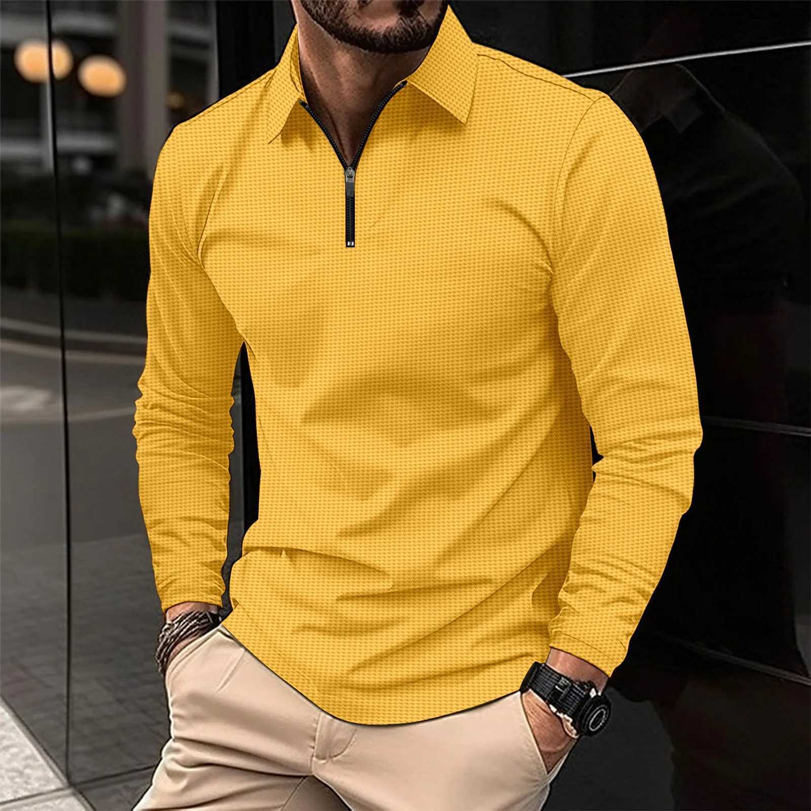 Polo Shirt Men 2023 Zipper Collar Brand Polo shirts Long Sleeve Autumn Fashion Clothing Waffle Mens PolosX240912