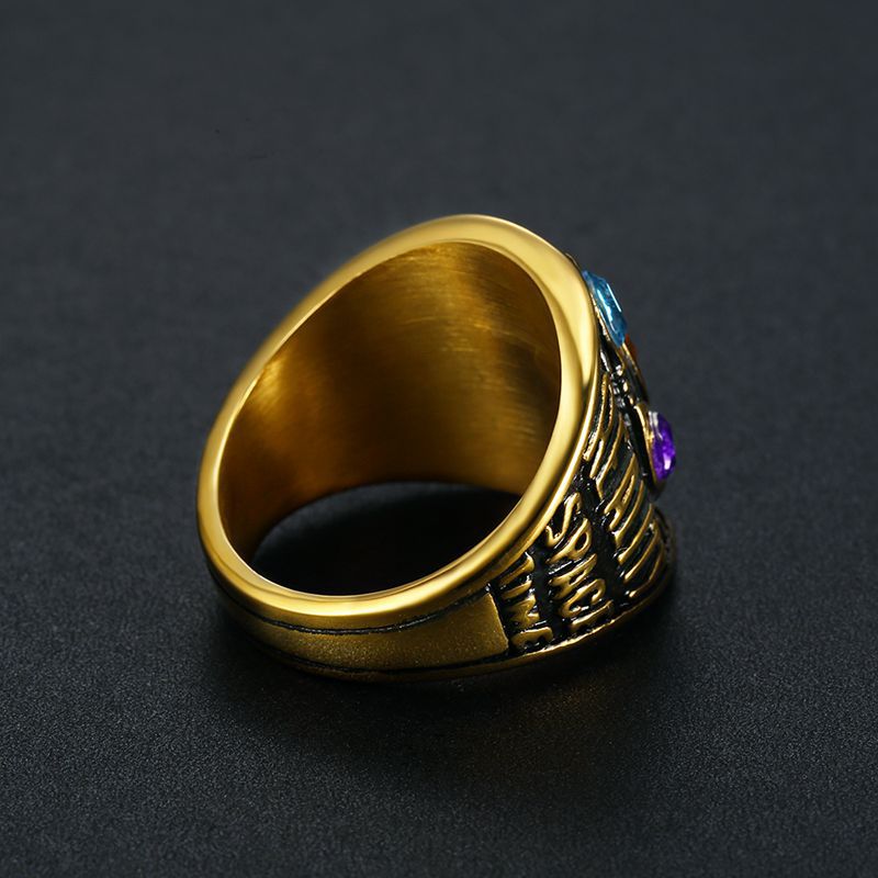 Hip Hop Colorful Rhinestone Casting Ring Titanium Steel Gold Plated Mens Jewelry