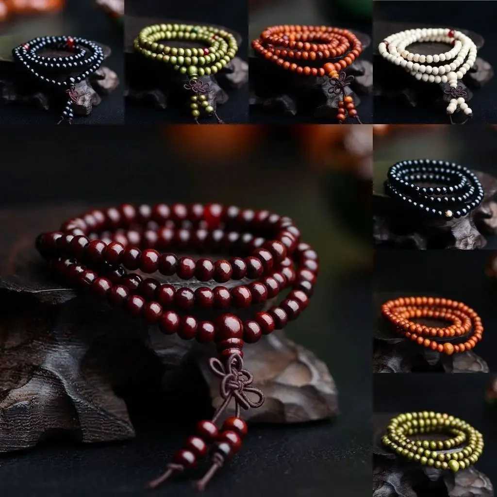 9 Styles 6mm Natural Sandalwood Buddhist Buddha Wood Prayer Beaded Knot black ebony Unisex Men Bracelets Bangles for WomenX240912