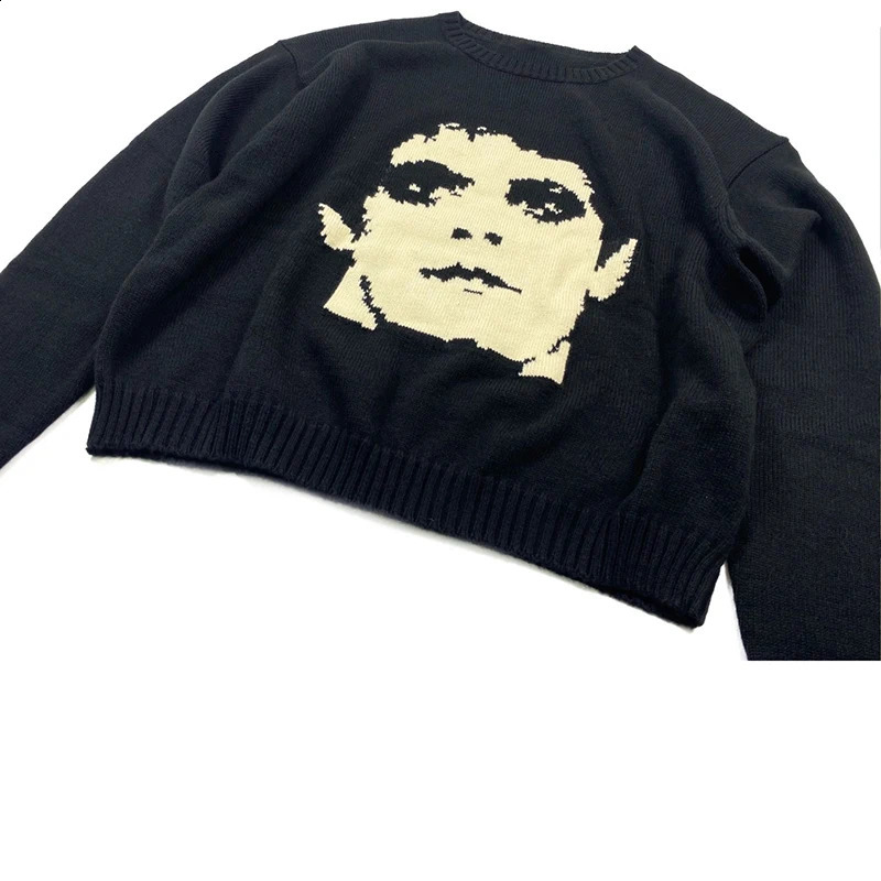 Gothic extinct portrait Print Pullover Hip Hop Streetwear Knitted Oversized Sweater Men Winter Harajuku Cotton sweater Unisex 240912