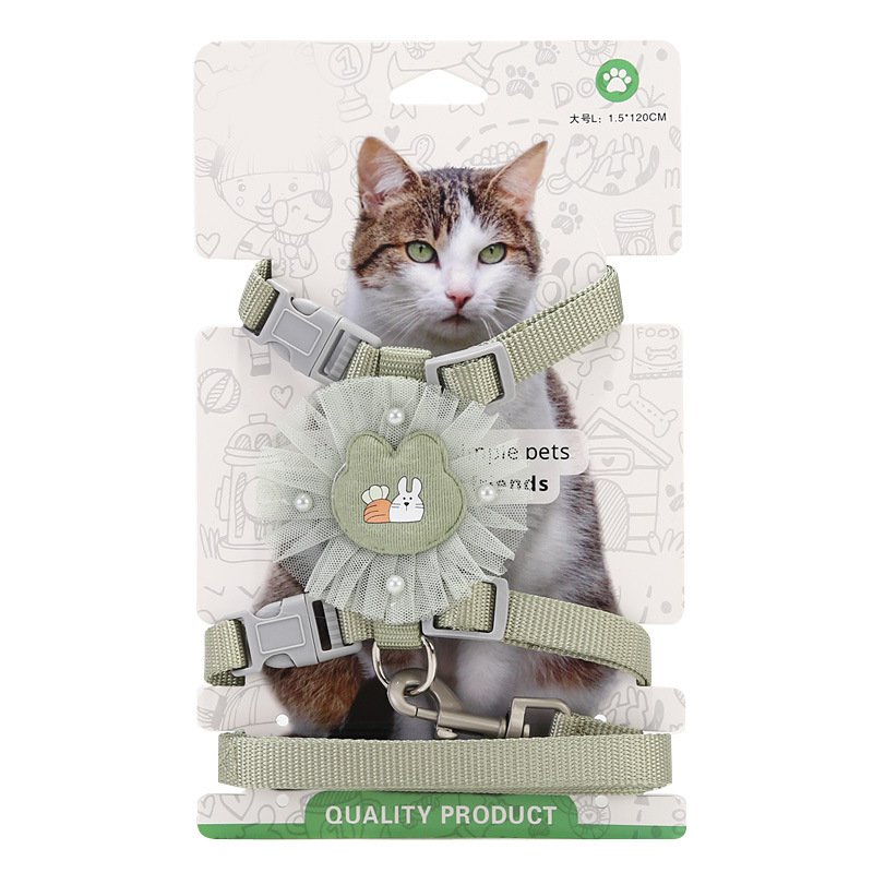 Adjustable Pet Collar and Leash Set,Imitation Nylon Lace Cat Harness Leash I-shaped Anti-breakaway Cat Leash for Dogs and Cats