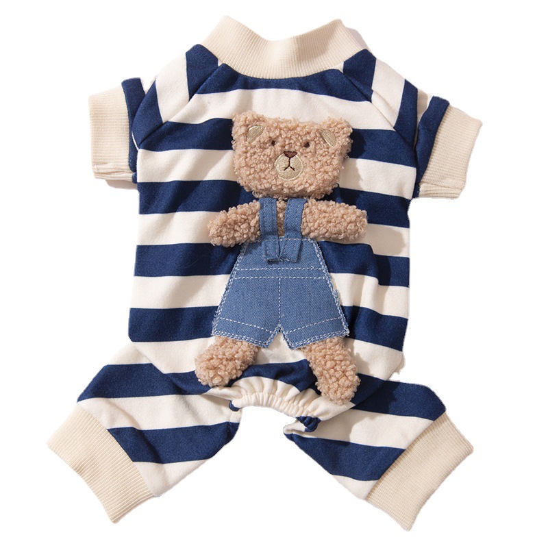 Pet Striped Jumpsuit Spring Autumn Medium Small Dog Clothes Sweet Pajamas Cute Cartoon Pattern Kitten Puppy Shirt Poodle Maltes