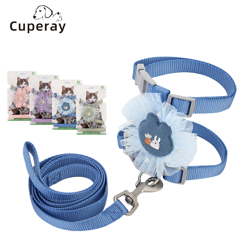 Adjustable Pet Collar and Leash Set,Imitation Nylon Lace Cat Harness Leash I-shaped Anti-breakaway Cat Leash for Dogs and Cats
