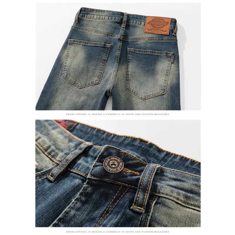 Vintage Blue Mens Jeans Washed All-Match Street Smart Trousers Pencil Pants Casual Trend High Street Pants Men M240912