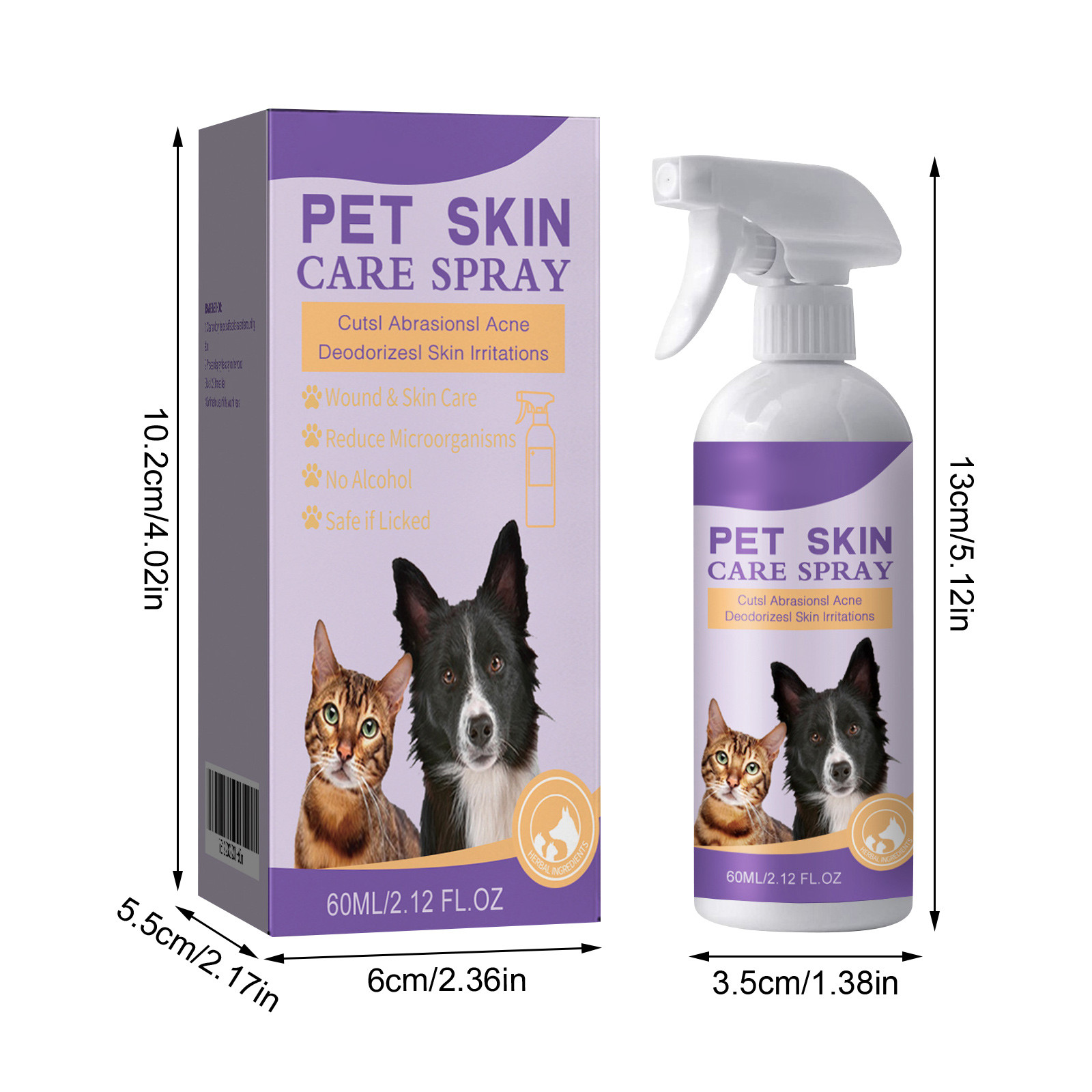 2024 New Pet Relieving Skin Spray Relieving Dog And Cat Skin Itching Removing Mites Relieving Itching Cleaning 60ml