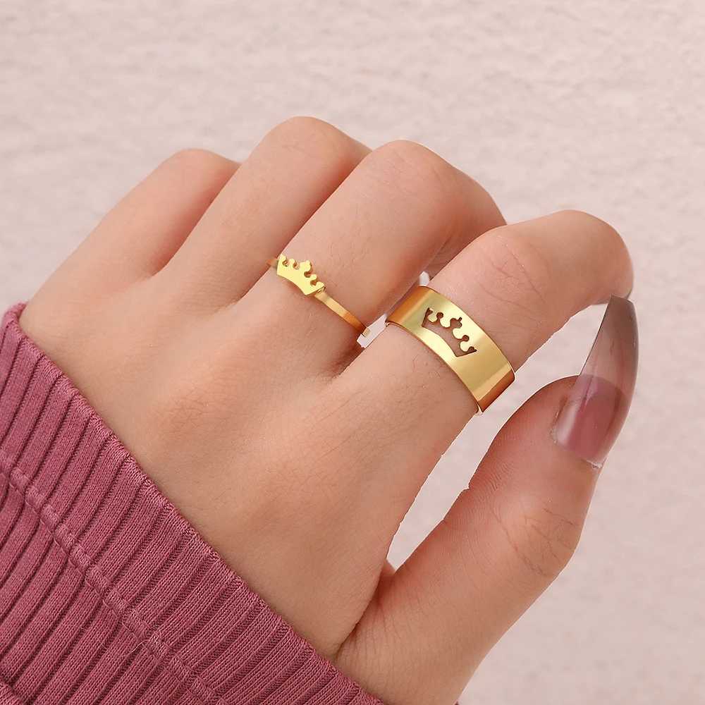Stainless steel ring classic crown fashionable adjustable couple ring womens jewelry wedding lover girl engagement gift 2PCS/set W240912