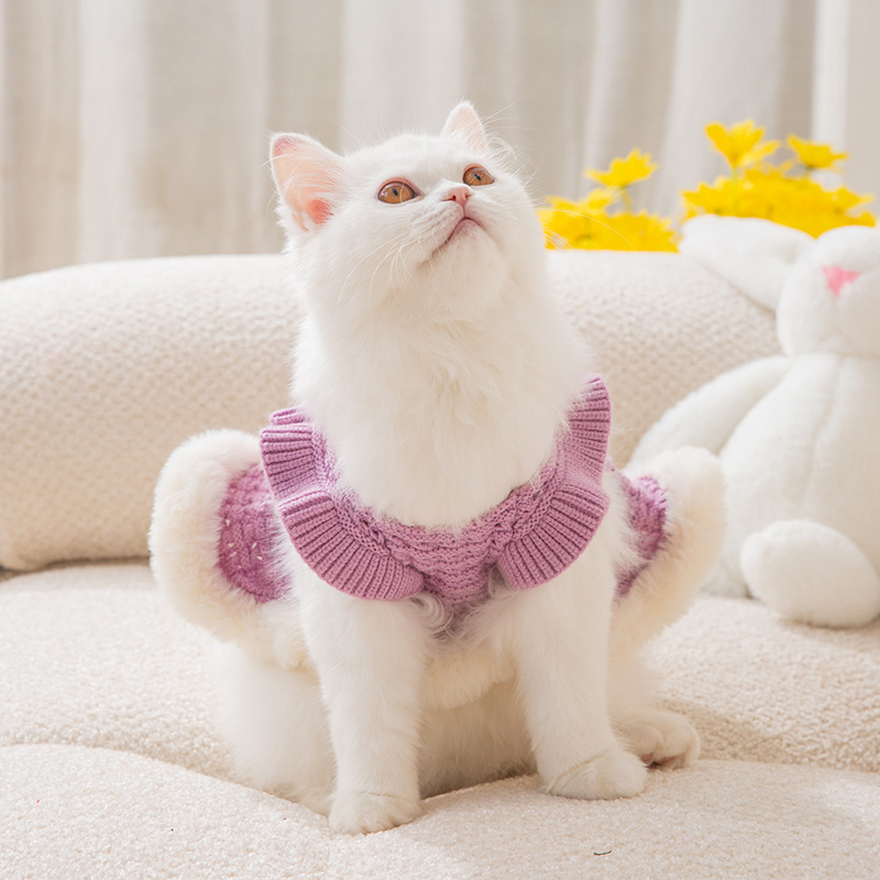 Elegant style bow cat clothing raw edge hollow sweater autumn puppy dress warm pet clothes